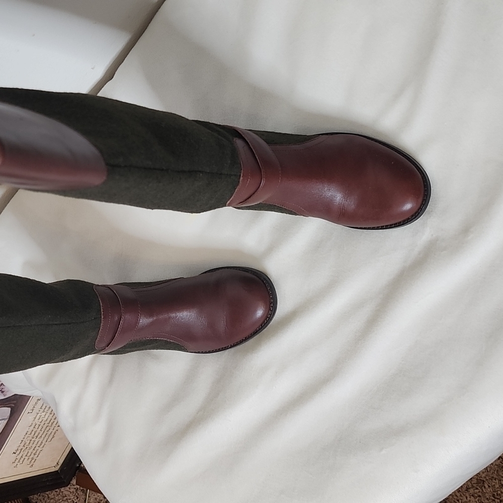 Antonio Melani Erna Riding Leather Wool Knee High Sepia Olive Boots Rare - Picture 3 of 15